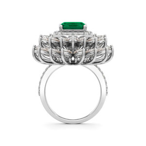 Luxury Emerald Cut <b>Cocktail</b> <b>Ring</b> With Marquise Diamond Flower Design Pave Setting Women's Fine Jewelry 18K Solid <b>Gold</b> - Product Image 2