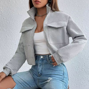 Short Acid Wash <b>Zip</b>-<b>Up</b> Front Hoodie Women Fleece Polyester/Cotton Blend Breathable Eco-Friendly Casual Winter Slim Fit Jacket - Product Image 4