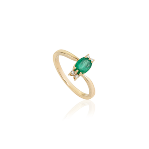 Productos Más Vendidos, Anillo Minimalista de Oro Amarillo Puro K14 con Esmeralda Zambiana y Diamantes Hechos a Mano, Joyería Unisex para Uso Diario - Product Image 3