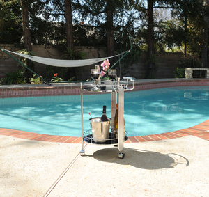 Anne Home - Round 2-Tier Serving Trolley Chrome <b>Frame</b> for Living Room Home Bar Furniture 53.34Lx44.45Wx76.2H cm - Product Image 6