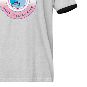 Camiseta Unisex de Cuello Redondo con Ribete en Contraste Negro y Gris Jaspeado, Estilo Retro para Uso Diario Informal, Región Oriental - Product Image 6
