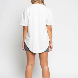 T-shirt ample à col rond et manches courtes pour femme, blanc, en tricot uni, respirant, décontracté, printemps-été - Product Image 1