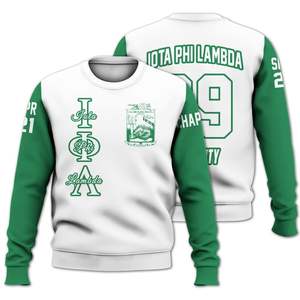 Chaqueta Universitaria Personalizada Iota Phi Lambda, Blanca con Verde Esmeralda, Sudadera de la Hermandad Iota Phi Lambda - Product Image 3