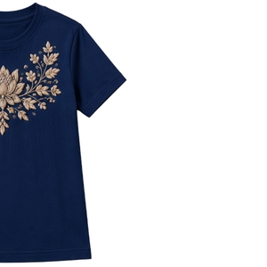 เสื้อยืดคอกลมผ้าฝ้ายปักลายดอกบัวสีเบจสำหรับผู้หญิง สีน้ำเงินรอยัล แขนสั้น สไตล์ลำลอง รับผลิตตามสั่ง (OEM) คุณภาพพรีเมียม แฟชั่นฤดูร้อน - Product Image 4