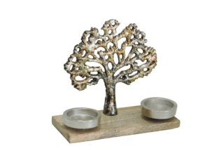 Elegant <b>Tree</b> of Life Handmade Aluminium & Wooden Base Double Tea Light Candle Stand Rustic Home Tabletop Decor for <b>Christmas</b> - Product Image 1