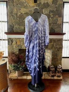 เดรสคาฟทันไซส์ใหญ่ ลายย้อมสีคราม ผ้าเรยอน สำหรับคลุมชุดว่ายน้ำ ทรงหลวมใส่สบาย เหมาะสำหรับวันพักผ่อนฤดูร้อน - Product Image 2