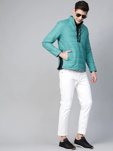เสื้อแจ็คเก็ตพัฟเฟอร์สีเขียวอมฟ้าสำหรับผู้ชาย คอตั้ง ซิปหน้า พิมพ์ลายตัวอักษร Courage สวมใส่สบาย กันลม เหมาะสำหรับฤดูใบไม้ร่วง - Product Image 6