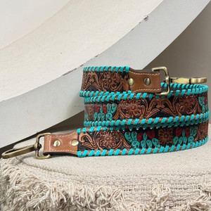 Nouveau Vintage Floral & Cactus cuir usiné à la main élégant sangles faites à la main pour sacs bracelet en cuir véritable avec boutons-pression en laiton Antique - Product Image 4