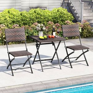 Set Bistrot da Esterno Pieghevole in 3 Pezzi con Tavolo e Sedie in Rattan con Seduta in Vimini per Arredamento da Giardino - Product Image 3