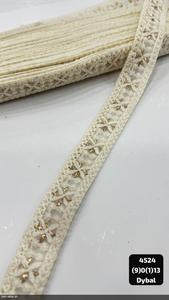 Ribete de encaje floral bordado con diseño de hojas, 100% poliéster, 3 cm de ancho, rollo de 9 metros para ropa étnica, bolsos, zapatos y textiles para el hogar - Product Image 2