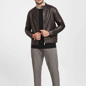 Veste d'hiver pour moto en cuir véritable 100% pour homme, coupe ajustée, fermeture éclair, toile coupe-vent et imperméable, vestes en cuir OEM - Product Image 4