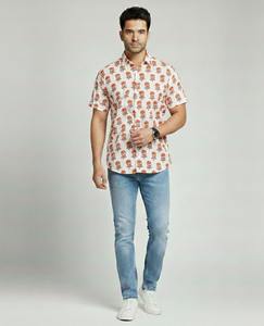 Camisas Formales de Verano para Hombre, 100% Algodón, Diseño Artesanal, Estampado en Bloque, Rayas Batik Sanganeri Jaipuri, Transpirables - Product Image 5