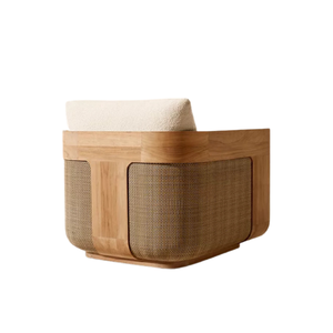 Sillón de Exterior Moderno y Contemporáneo, Madera de Teca Sólida, Estructura Curva de Lujo, Detalles de Ratán Tejido Natural, Muebles Duraderos para Hotel - Product Image 4