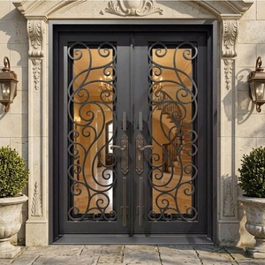 Traditional Wrought Iron Security Door with Scroll Design for Exterior Entry <b>Swing</b> Style Manual Operation Finished Surface - Product Image 3