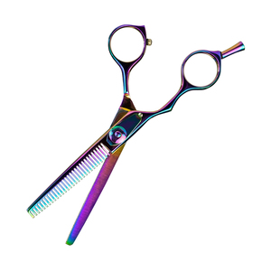 Ciseaux à effiler les cheveux en acier inoxydable de 6,0 pouces de haute qualité avec logo personnalisé, lames affûtées OEM, pointe arrondie, finition arc-en-ciel, outil de coiffure - Product Image 1