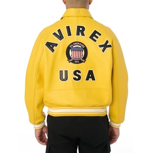 100% Genuine Leather Avirex <b>Jackets</b> for Men <b>Waterproof</b> Front Custom Outerwear High-quality <b>Yellow</b> Avirex Leather <b>Jackets</b> for Men - Product Image 4