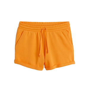Shorts de sport décontractés en coton French Terry orange pour femmes, personnalisables avec logo, vente en gros, commande en gros - Product Image 1