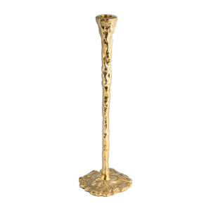 Support de bougie brutaliste en métal doré texturé à la main, style fer forgé organique, porte-bougie conique vintage industriel, centre de table - Product Image 1