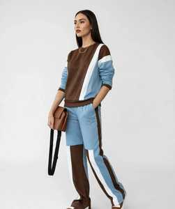Conjunto Deportivo Casual para Mujer, Diseño 2 en 1 con Bloques de Color, Ligero, de Poliéster/Algodón, con Sudadera de Cuello Alto y Pantalones Jogger - Product Image 3