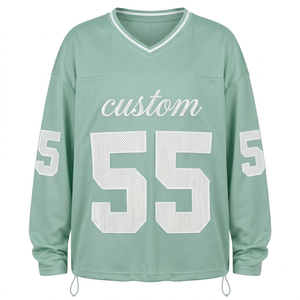 Ropa Deportiva, Jersey de Fútbol Americano, Verde Pista, Malla de Poliéster, Manga Larga, Cuello en V, Deportivo, Transpirable, Personalizable con Nombre y Número - Product Image 1