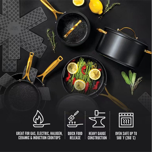 Premium Non Stick Cooking <b>Set</b> With Granite Coating, <b>Induction</b> Compatible Fry <b>Pans</b> Sauce <b>Pans</b> Glass Lids Heat Resistant Handle - Product Image 4