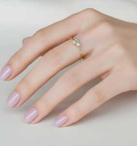 Bague à quatre pierres en diamant de laboratoire taille ronde et marquise, or jaune 14 carats, bijou de promesse de mariage pour amoureux - Product Image 3