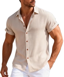 Men's Striped Breathable Comfortable Stand Collar <b>Button</b> Summer Casual Vacation <b>Shirts</b> 100% Polyester Fabric - Product Image 1