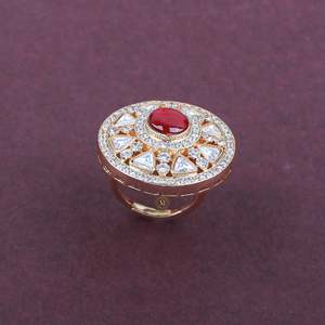 Priya Polki Designer 18K Gold Plated Zircon Gemstone Ring for Women - Product Image 2