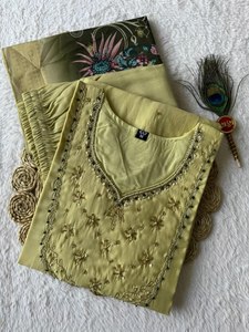 Premium Exclusive Collection Festive Ethnic Clothing & Accessories Cotton <b>Silk</b> <b>Fabric</b> Kurti With Pant for Girls Office Wear Suit - Product Image 3