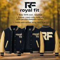 Veste universitaire de luxe Royal Fit Navy, boutonnage simple, logo brodé, col en V, style preppy pour homme, tricotée respirante pour l'hiver