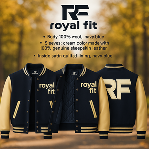 Chaqueta Universitaria de Lana Azul Marino Bordada Personalizada con Mangas de Cuero Crema y Botones a Presión - Product Image 6