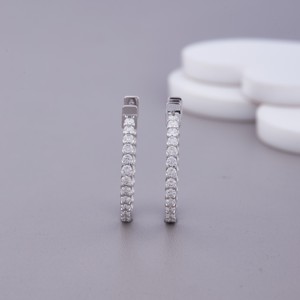 Boucles d'oreilles créoles rondes en diamant de laboratoire, sertissage pavé en or blanc/rose/jaune 14 carats, plaqué rhodium de luxe, certifiées IGI - Product Image 3