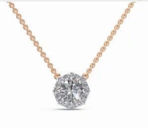 Pendentif halo hexagonal en diamant rond de 0,838 carat cultivé en laboratoire, collier Hexa's Brilliance 21 pièces, bijoux en or 9K 14K 18K, cadeau - Product Image 4