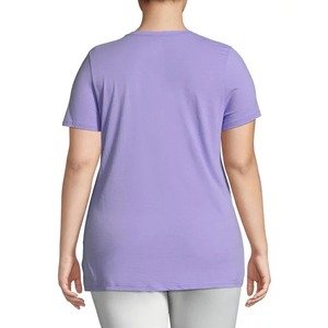 Camiseta de Cuello en V para Mujer, Tallas Grandes, Personalizada al por Mayor, Estampado Floral, Manga Corta, Informal, Gris, Algodón Jersey, Corte Regular - Product Image 4
