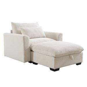 Divano Modulare Moderno in Velluto a Coste Beige con Pouf Contenitore Profondo per Soggiorno, Appartamento, Ufficio - Product Image 4