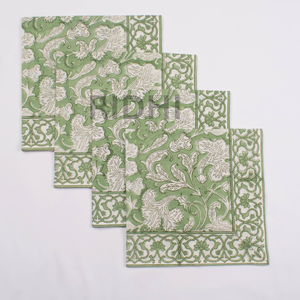 Serviettes en coton vert sauge faites à la main avec bordure imprimée de motifs floraux, linge de table réutilisable écologique, pour les dîners de fête et de mariage - Product Image 2