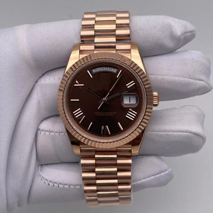 Reloj Automático de Lujo de Edición Limitada en Oro Rosa de Alta Calidad con Esfera Marrón, Bisel Estriado, Estilo Vintage Moderno, Movimiento ETA de Zafiro - Product Image 1