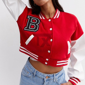 Ladies Varsity Crop Top Jackets Custom Cropped Varsity Jacket With Wool Sleeves Women Varsity Crop Top Jackets - Product Image 1