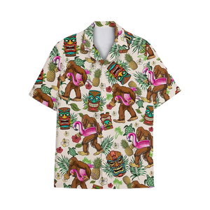 Camisas Hawaianas Tropicales Bigfoot para Hombre y Mujer, Camisa Casual de Verano para la Playa, Estilo Aloha con Botones y Manga Corta, Sasquatch - Product Image 1