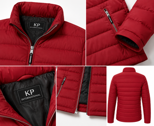 Men's Red Puffer Jacket Stand Collar Zipper Closure Windproof Casual Winter <b>Coat</b> Polyester Wadding Regular Fit - Product Image 2