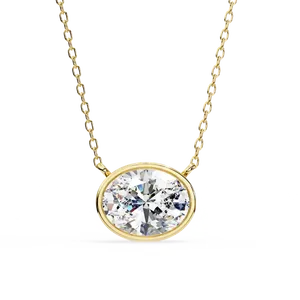 Collier pendentif solitaire en diamant de laboratoire ovale 1 carat pour femme, bijoux fins, or massif 18 carats, chaîne assortie incluse - Product Image 1