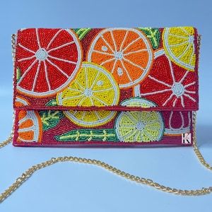2026 New Arrival Luxury Seed-Beaded Embroidery Customizable Saddle Shape Linen Waterproof <b>Handbag</b> for Women Mardi Gras Theme - Product Image 5