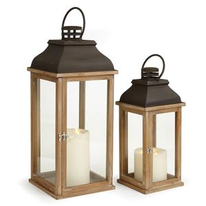 Farol de madera antiguo de jardín marroquí para portavelas - Product Image 5