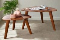 Table basse en bois massif de manguier avec plateau, design Flute