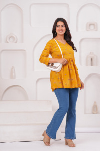 Women Cotton Printed Kurti Top Yellow Ethnic <b>Tunic</b> Casual Wear Kurti - Product Image 6