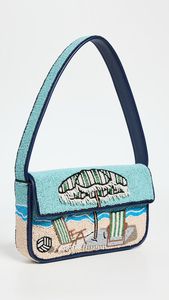 Blue Beaded Artistic Handmade Statement Shoulder Bag with Zipper Closure Eco-Friendly Chain Strap - Product Image 3