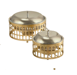 Set 2 Modern Golden Silver Casserole Dish Stainless Steel Wooden <b>Lid</b> Durable Non-Stick Insulated Food Warmer for Luxurious - Product Image 1
