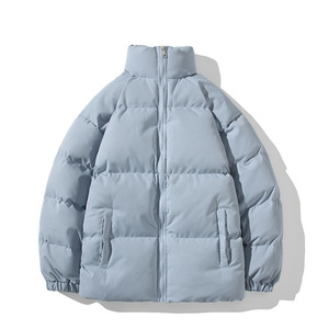 Veste matelassée unisexe OEM couleur crème, col montant, fermeture éclair, coupe-vent, en polyester épais, manteau d'hiver décontracté avec poches - Product Image 4