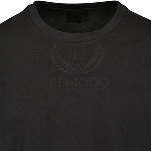 T-shirt décontracté noir à manches courtes pour homme avec logo brodé personnalisé et design superposé à manches longues blanches contrastantes, col rond, en jersey - Product Image 6