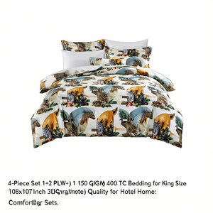 4-Piece <b>Set</b> 1+2 PLW+1 150 GSM 400 TC Bedding for King Size 108x108 Inch Quality Silk <b>Comforter</b> 3D Printed Animal for Hotel Home - Product Image 2